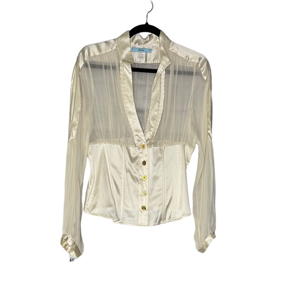 Marciano by Guess Woman's Long Sleeve cream Silk Blouse - Picture 1 of 12